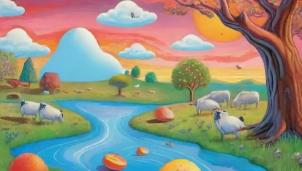 Un paisaje surrealista lleno de peces flotantes
