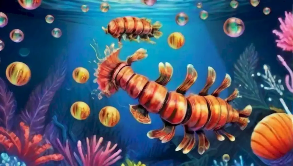 Escena submarina vibrante con camarones mantis