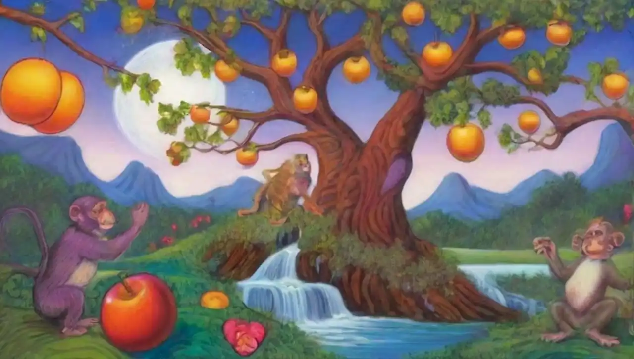 Un bosque surrealista lleno de colores vibrantes, criaturas extrañas y paisajes oníricos.