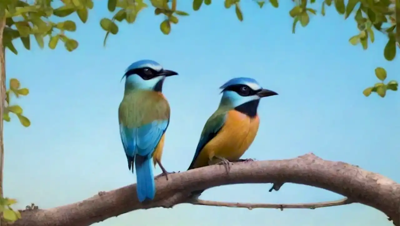 Un paisaje surrealista y vibrante lleno de colores, aves y naturaleza onírica.