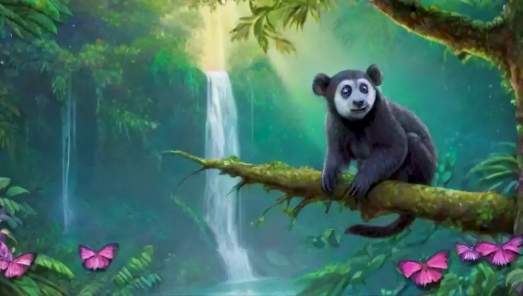 Indri majestuoso en una selva vibrante llena de cascadas