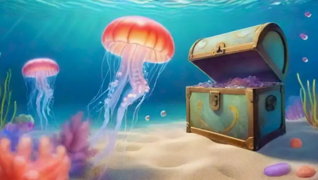 Escena submarina surrealista con medusas