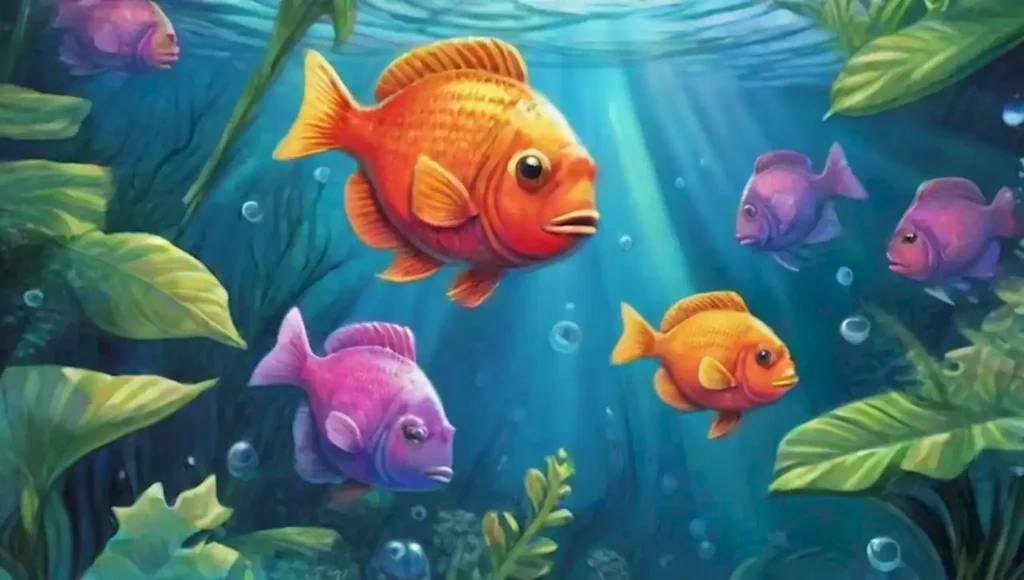Escena submarina colorida con piranhas