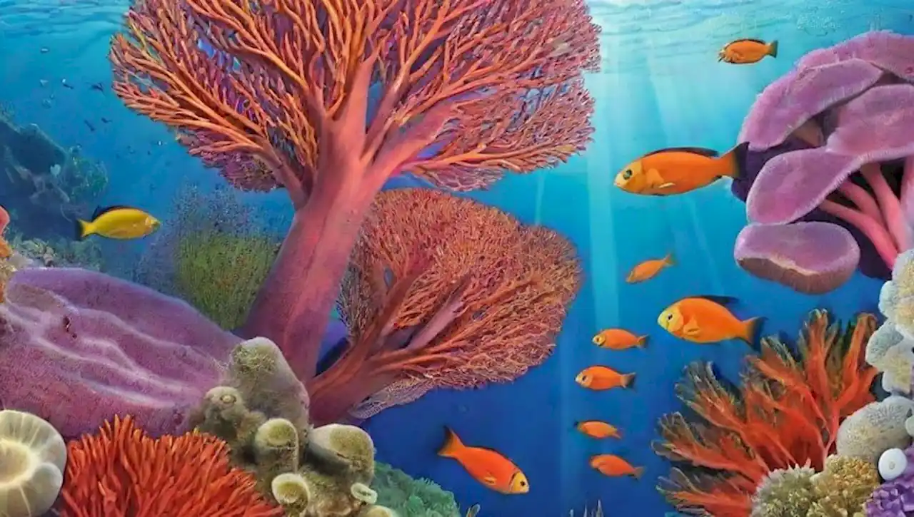 Un vibrante ecosistema marino con coloridos corales y vida diversa.