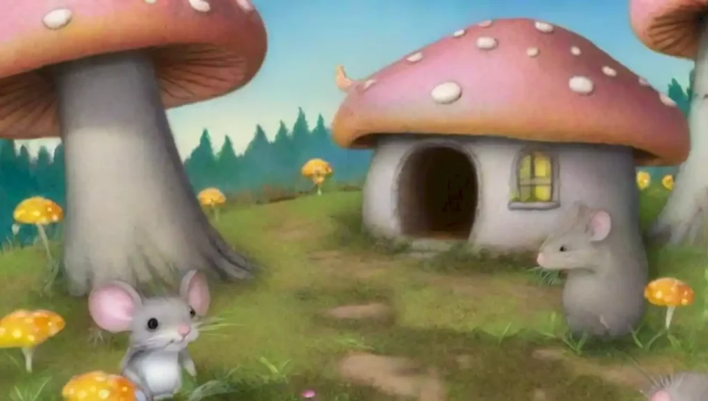 Un encantador hogar de ratón en un bosque vibrante y acogedor.