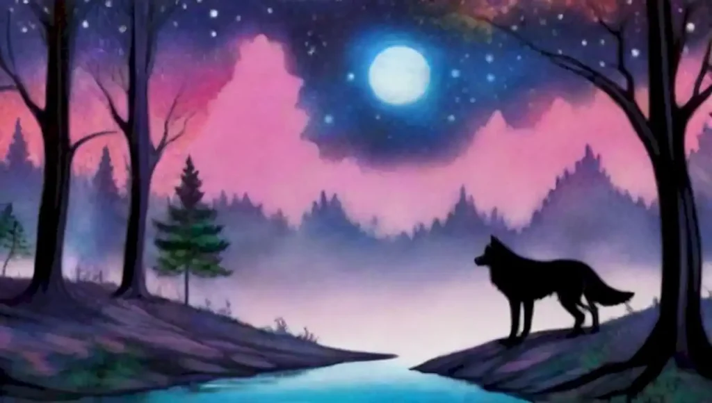 Paisaje surrealista con lobos majestuosos