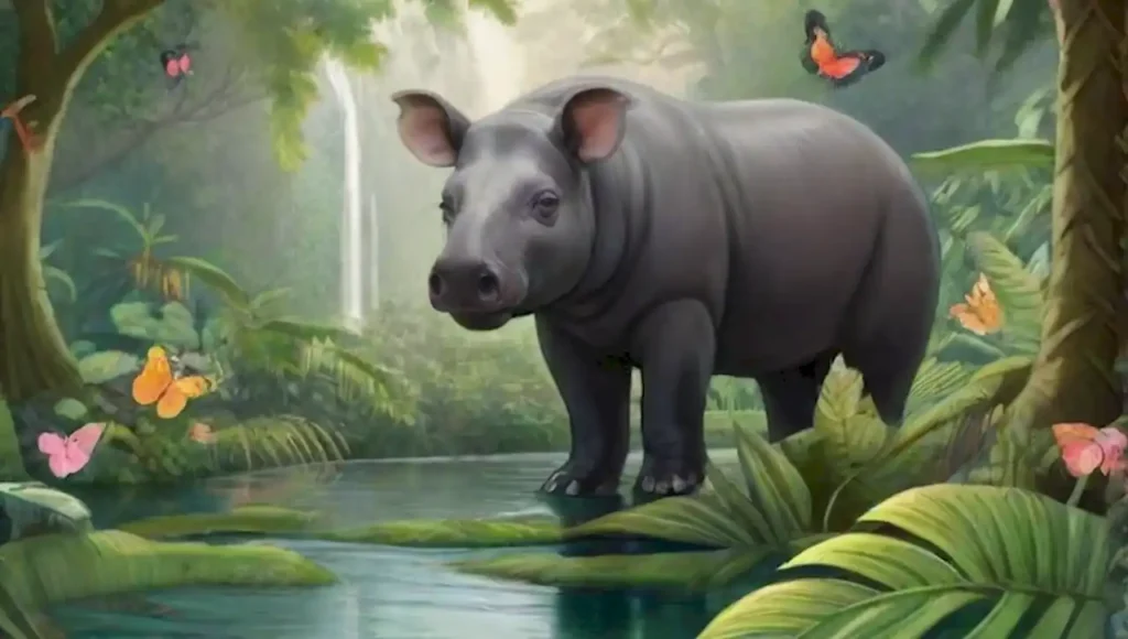 Un tapir pasta en una jungla vibrante y misteriosa