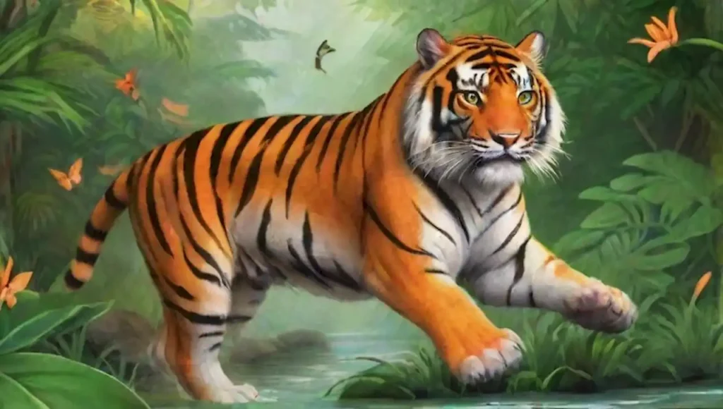 Un majestuoso tigre recorre una selva verde y vibrante