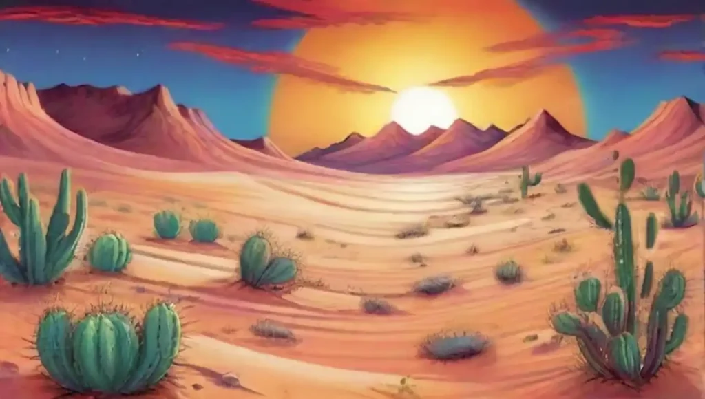 Un desierto vibrante y surrealista con dunas